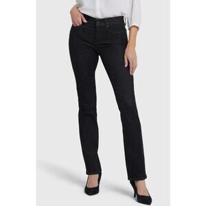 NYDJ Marilyn Straight Jeans Mid Rise Slim Fit Black Denim Womens Plus Size 14
